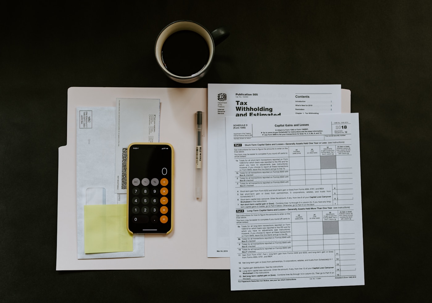 Tax documents and calculator